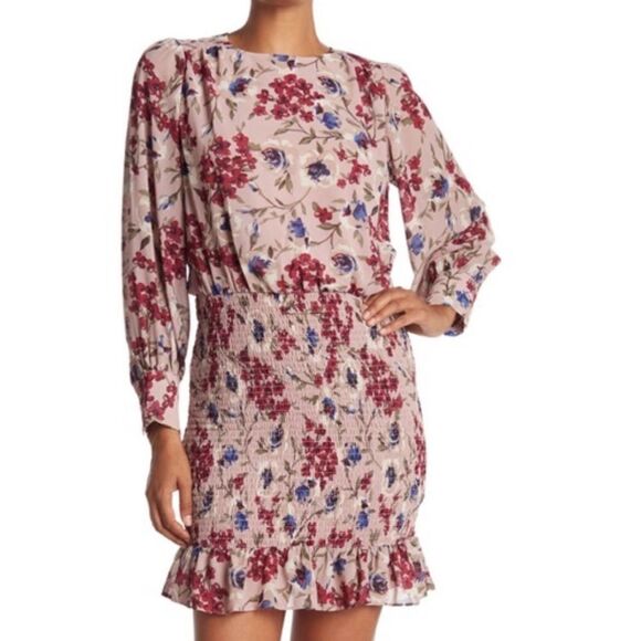 Melloday Pink Floral Smocked Skirt Dress MEDIUM NWT - Picture 2 of 16